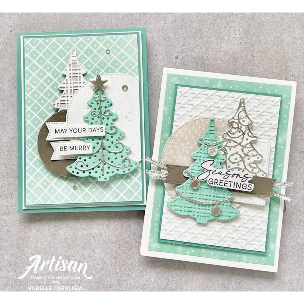 Stampin' Up! DECORATIVE TREES stamp & dies, Christmas, ornaments, star, greeting